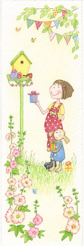 Pip and Florrie Lavender Bird House and Hollyhocks