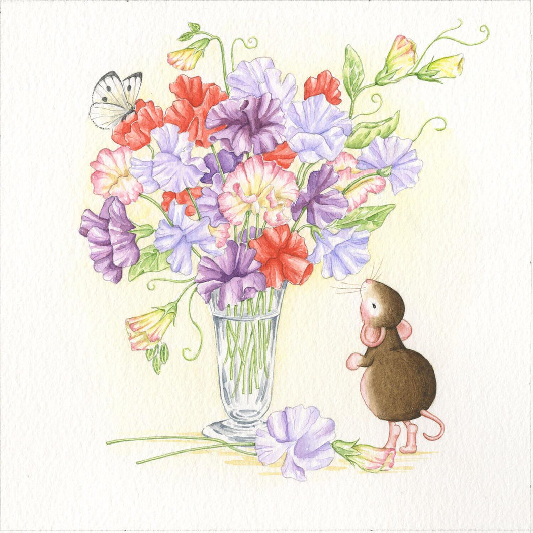 Tom Mouse Vase of Sweet Peas