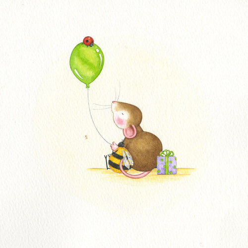 Mouse With Green Balloon and Ladybird