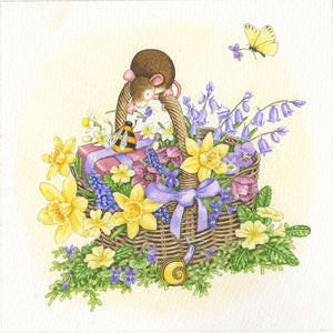 Mouse Basket Of Spring Flowers