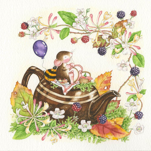 Mouse Teapot, Honeysuckle and Blackberries