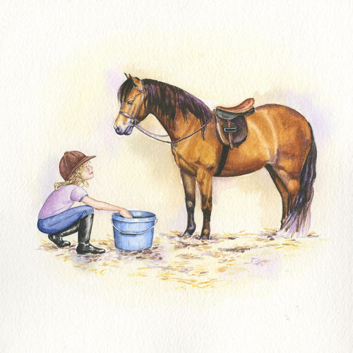 Thristy? Brown Pony & Girl