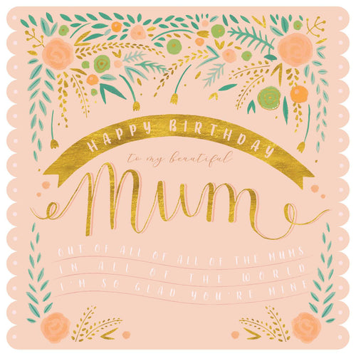 Happy Birthday Beautiful Mum Peach Floral