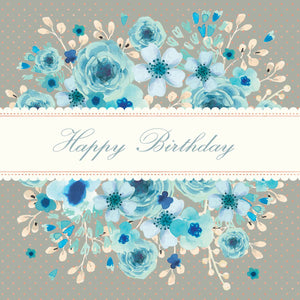 Happy Birthday Blue Watercolour Floral
