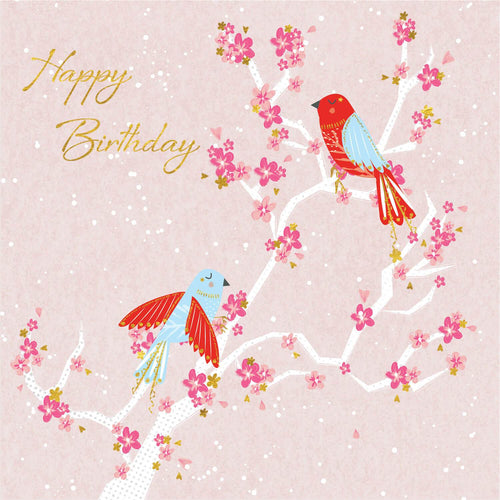 Happy Birthday Pink Tree Birds