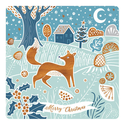 Merry Xmas Fox Linocut